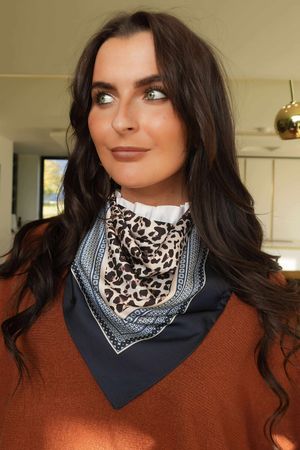 Leopard & Tile Border Triangle Silk Neckerchief Navy